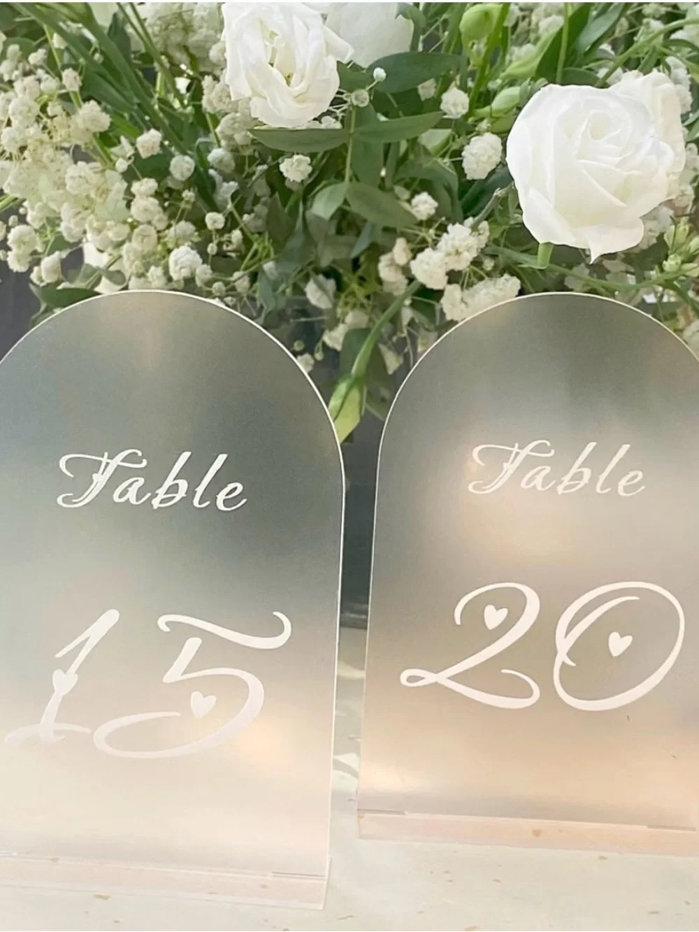 Table Numbers with Stands, 1-20 Frosted Wedding Table Numbers, White numbers